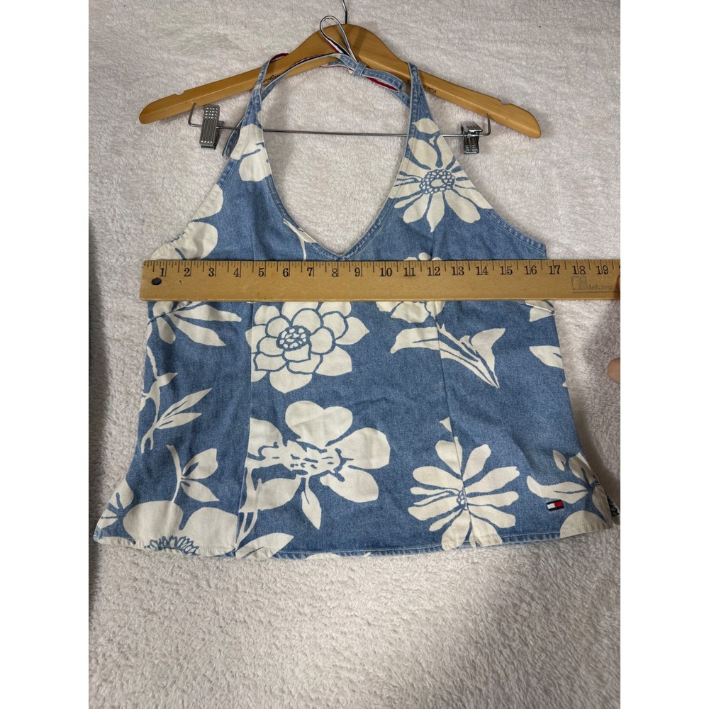 Tommy Hilfiger Floral Denim Set Women 10 Blue Vintage 90s Y2K Hibiscus Pant - Picture 3 of 16